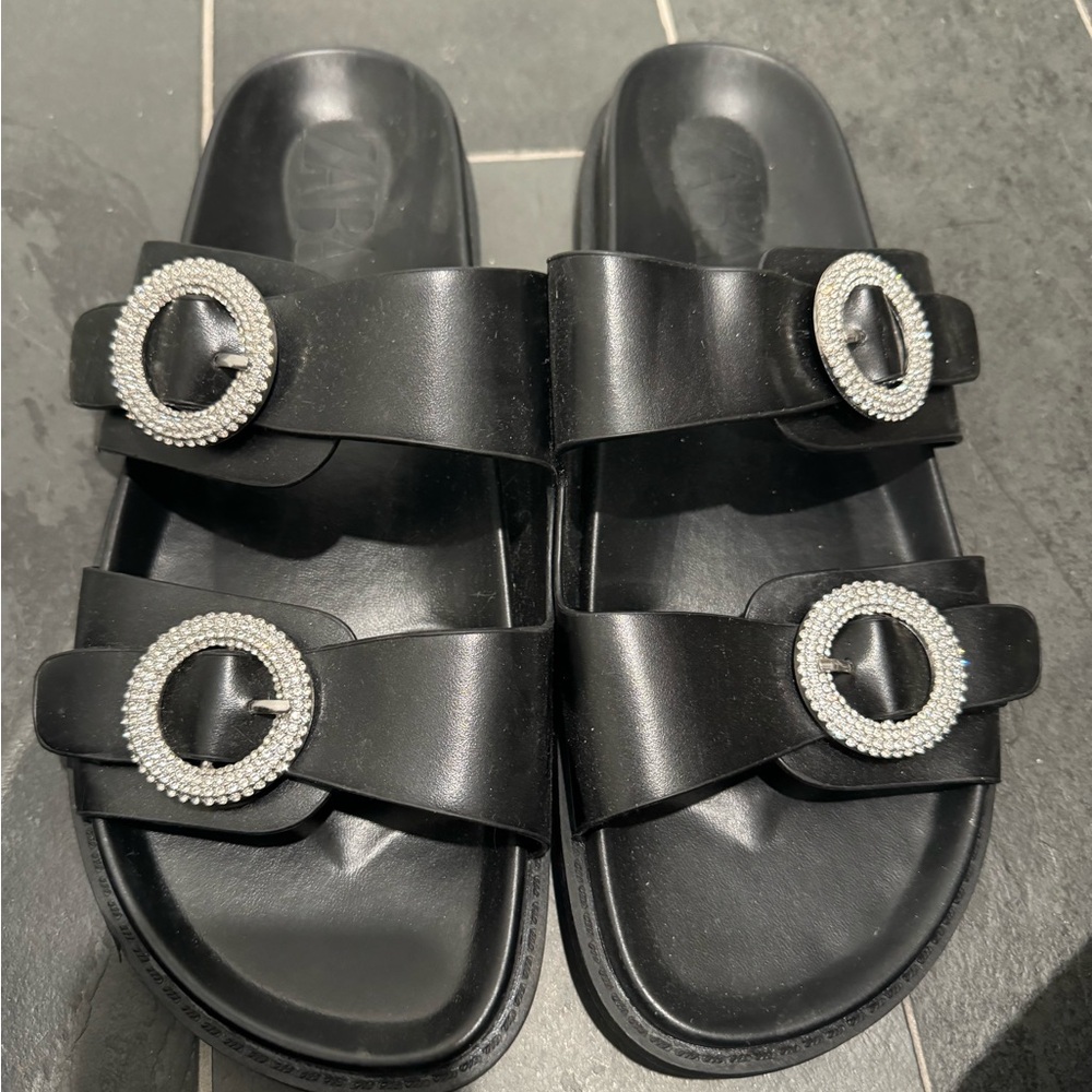 Zara black sandals with rhinestone buckle size 40 brand new